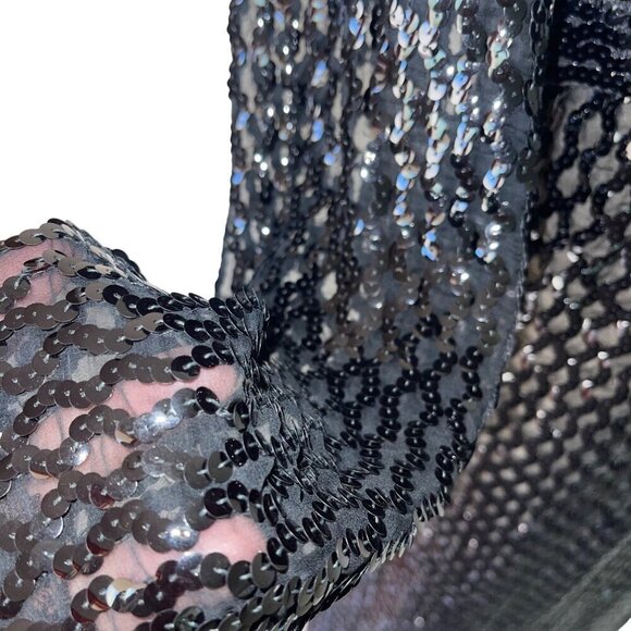 Vintage Womens Dress Black Size S Sequin Maxi Side Slit Mock Neck Long Sleeve - Picture 5 of 9